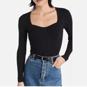 NEW Madewell Black Ribbed Sweetheart Neckline Sweater Top M